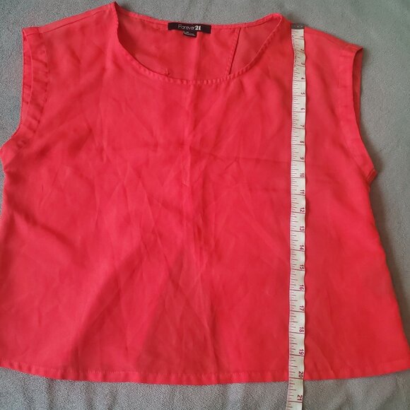 Forever 21 women blouse size large red color round neck solid wrap - Picture 5 of 7